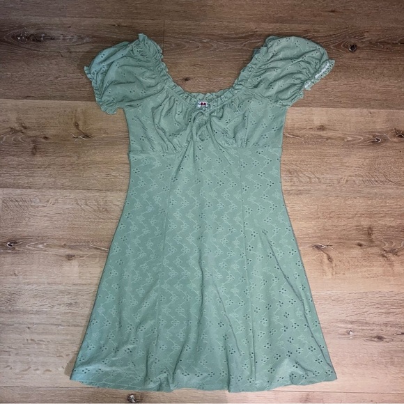 Hearts & Heels Sage Green Floral Smocked Babydoll Mini Dress Coquette Milkmaid - Picture 2 of 10